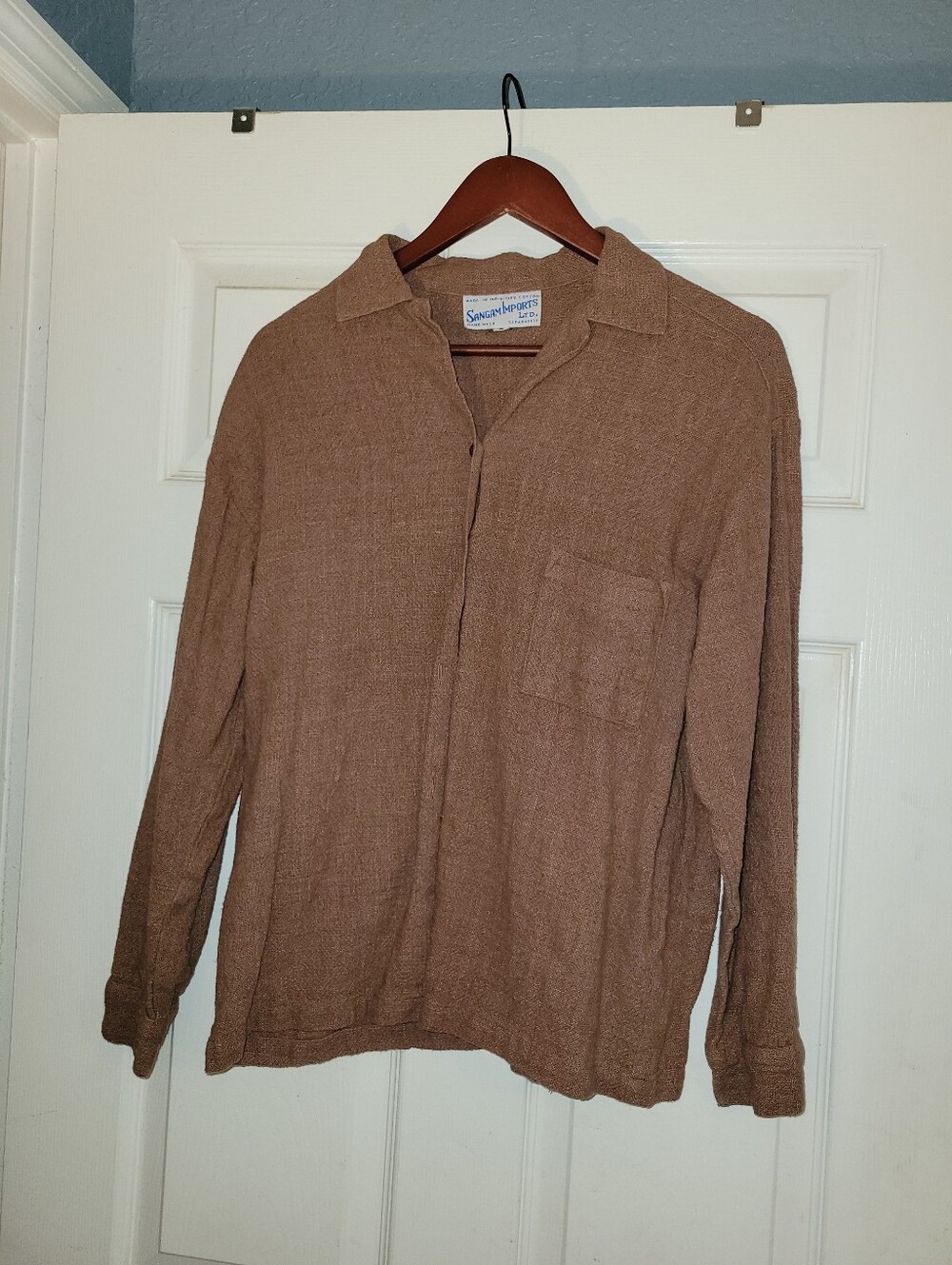 Sangam Imports Light Brown Woven Cotton Button Up Shirt Women's Size Small